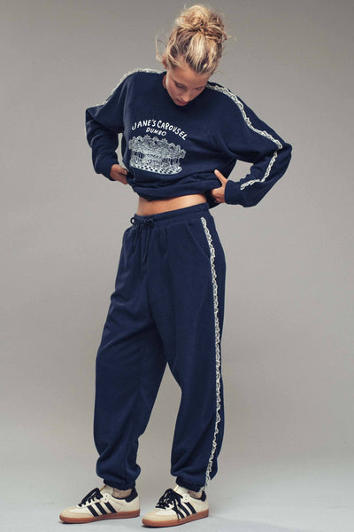 Jane’s Carousel Lace Trim Lounge Set: NAVY