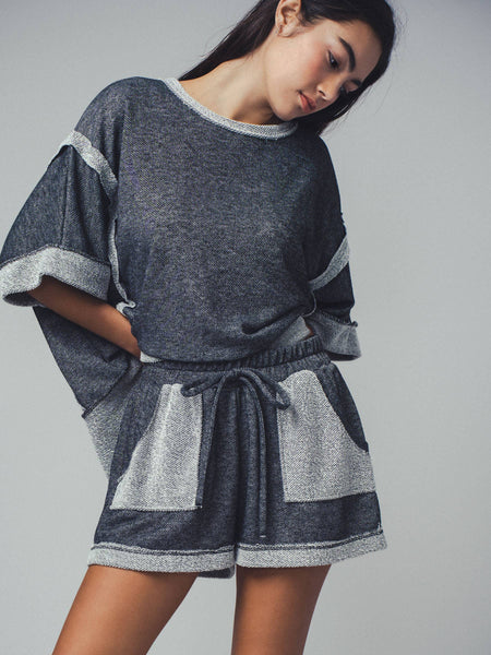 Garner Cozy Reverse Stitch Colorblock Short: OLIVE