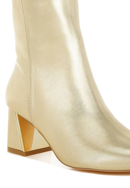 Kaira Metallic Accent Heel High Ankle Boots: Brown