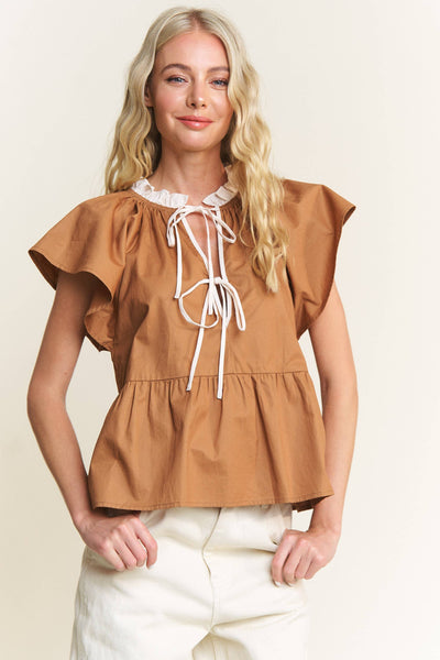 Camel Poplin Cotton Top