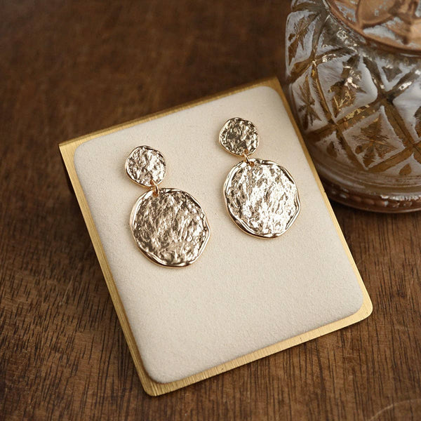 Golden Muse – Two Disc Textured Earrings: Silver Tone