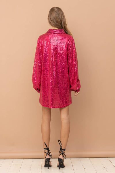 Sequin Button Up Mini Sparkle Shirt Dress