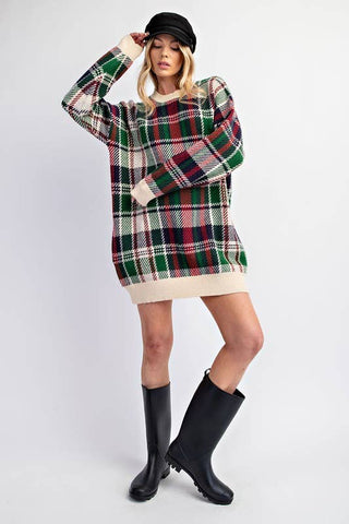 Checked Tunic Knit Fall Dress