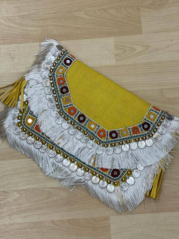 Boho coin Clutch Back in stock: Tan