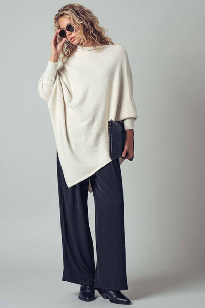 Shimmer Asymmetric Hem Knit Poncho: Brown