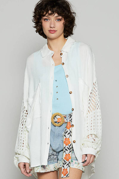 Contrast sweater sleeves chest pockets shirt CLOUD BLUE