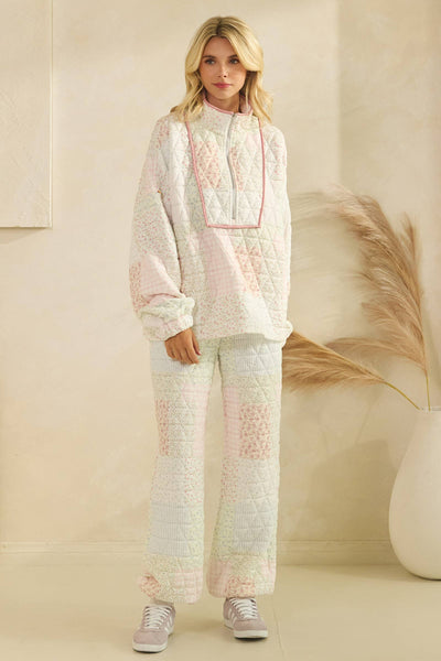 Floral textured quarter zip: Pastel combo