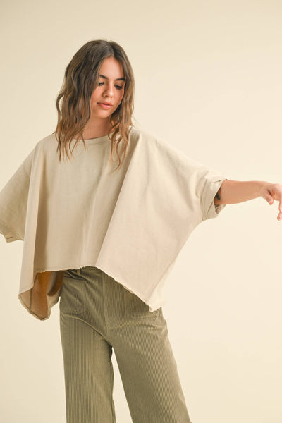 T3736   DYE AND WASH OVERSIZED TOP: Beige / L