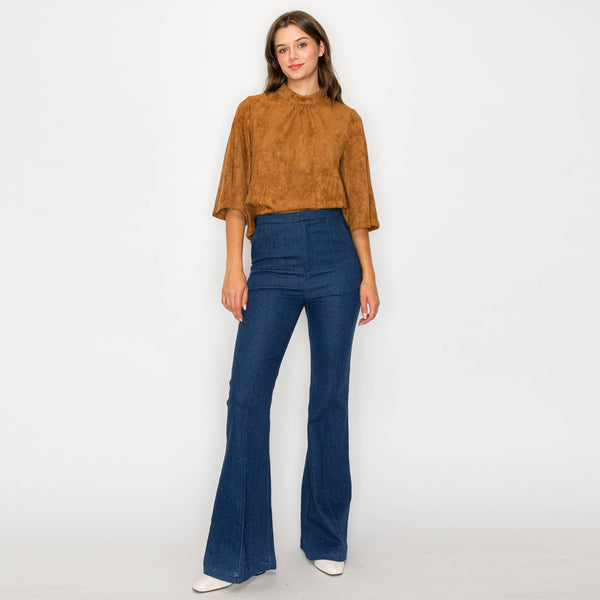 Bell sleeve camel suede top  