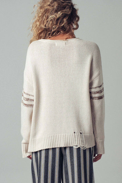 Relaxed Knit Pullover with Varsity Number Detail: Oatmeal