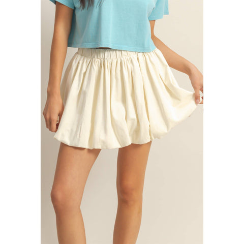 Trendy High Waist Woven Bubble Skirt: CREAM