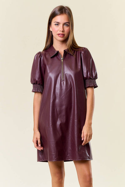 Faux Leather Mini Dress W/Side Pocket