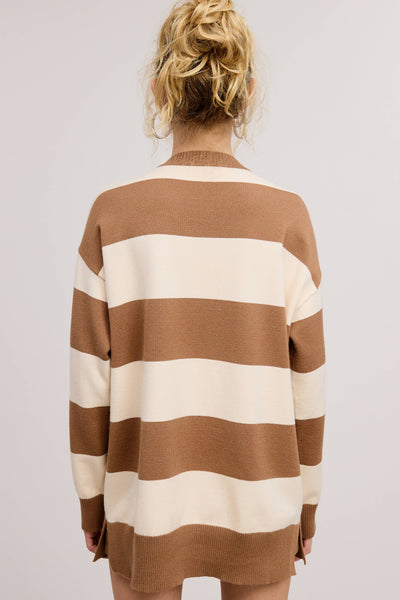Stripe Knit Sweater and Shorts Matching Set: PICKLE / M