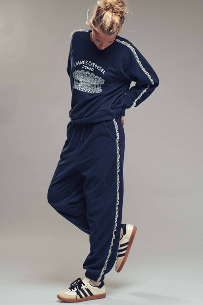 Jane’s Carousel Lace Trim Lounge Set: NAVY