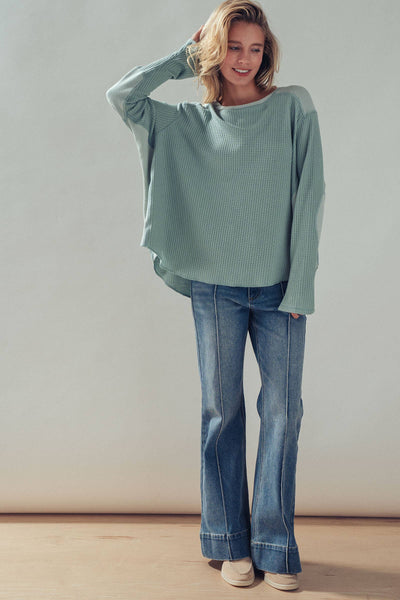 Oversized Waffle Knit High-Low Tunic Top: IVORY / S-M-L:2-2-2
