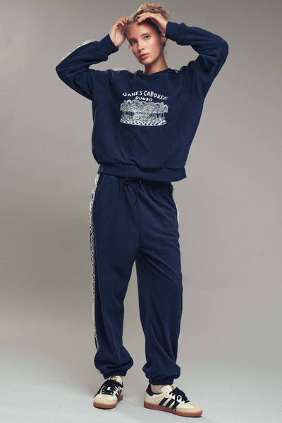 Jane’s Carousel Lace Trim Lounge Set: NAVY