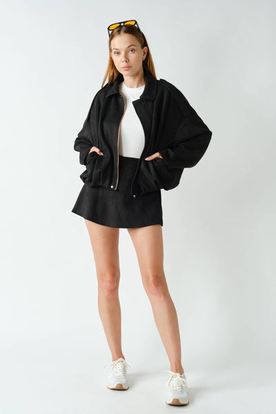 MOJAVE SUEDE-FINISH ZIP-FRONT JACKET: TRUFLE