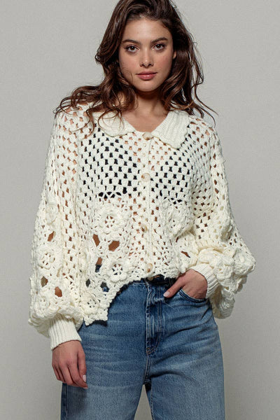 Open Interlaced Floral Long Sleeve Sweater