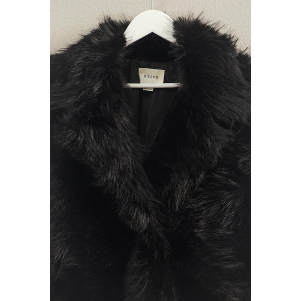 Shawl Collar Faux Fur Jacket: BLACK