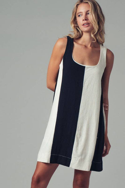 Colorblock A-Line Scoop Neck Mini Dress: BLACK
