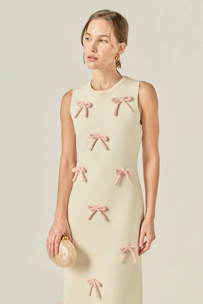 Lila Bow Midi Dress: CREAM/PINK