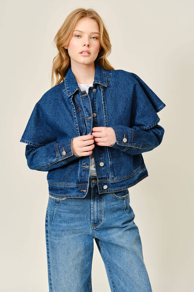 AJJ5850 CAPE DENIM JACKET: DENIM / L