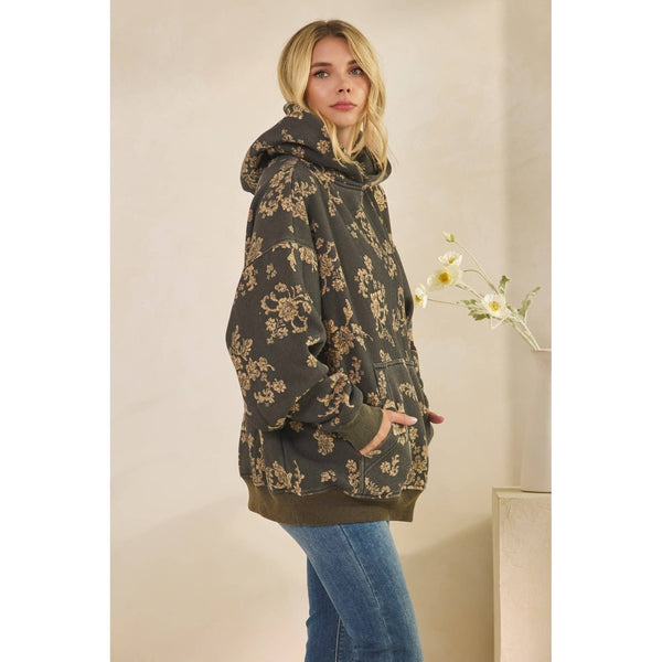 Printed Fleece Hoodie: Charcoal Combo