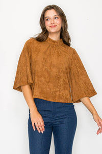 Bell sleeve camel suede top  