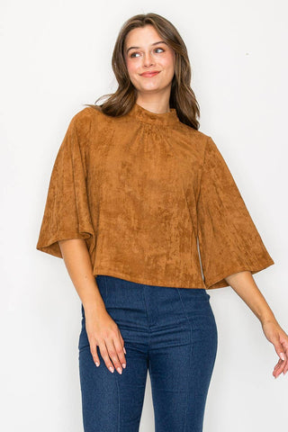 Bell sleeve camel suede top  