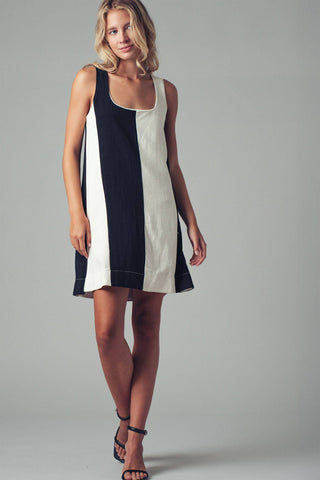 Colorblock A-Line Scoop Neck Mini Dress: BLACK