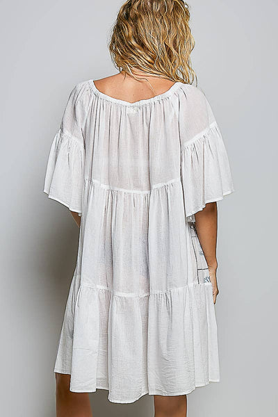 Round Neck 1/2 Sleeve Embroidered Cotton Woven Dress