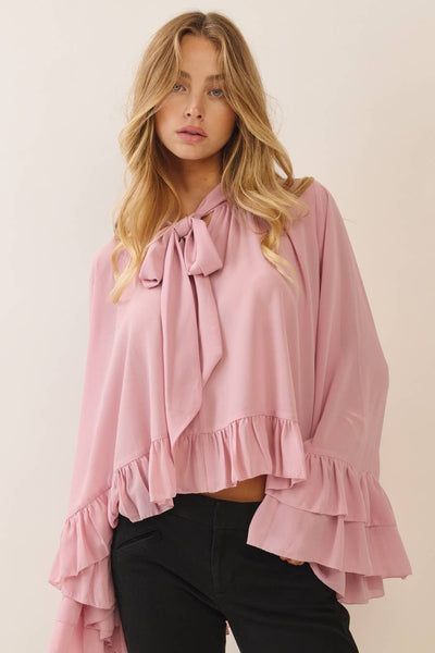 Ruffled Chiffon Blouse: Pink Blush