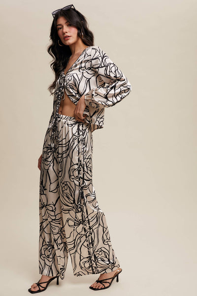 Bold Floral Print Satin Shirt Set