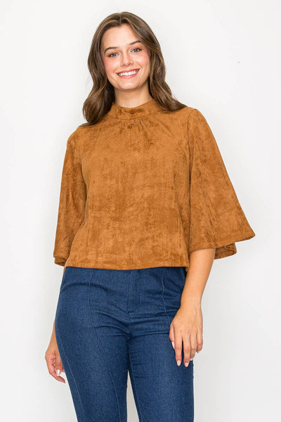 Bell sleeve camel suede top  