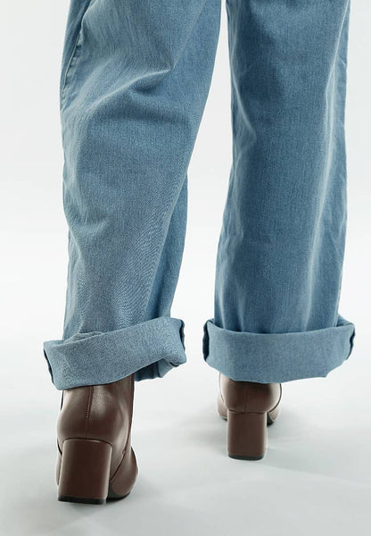 Kaira Metallic Accent Heel High Ankle Boots: Brown