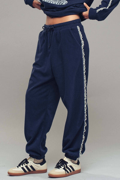 Jane’s Carousel Lace Trim Lounge Set: NAVY