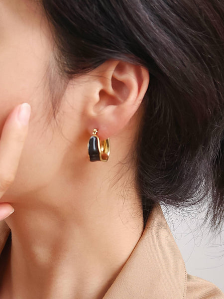 Candide 18K Gold Non-Tarnish Classic Hoop Earring: Black