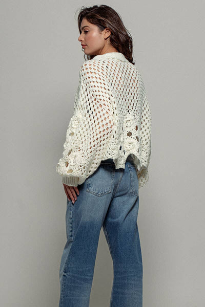 Open Interlaced Floral Long Sleeve Sweater