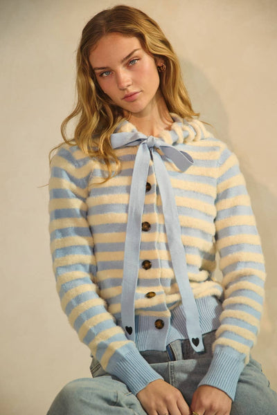 Striped Knit Cardigan: Blue Ivory