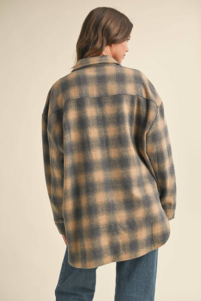 MIXED COLOR PLAID SHACKET: TAUPE