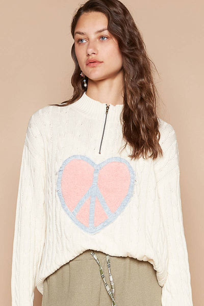 Long sleeve high neck heart peace sweater