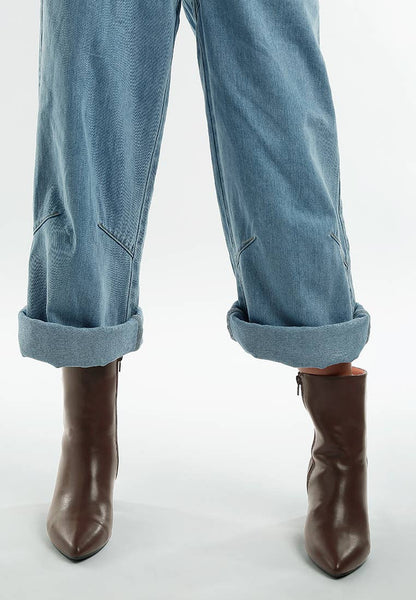 Kaira Metallic Accent Heel High Ankle Boots: Brown