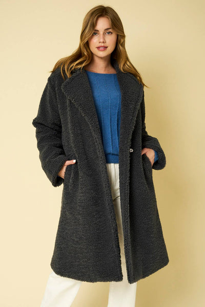 TEDDY OVERSIZED COAT: CHARCOAL