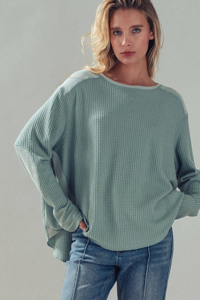 Oversized Waffle Knit High-Low Tunic Top: IVORY / S-M-L:2-2-2