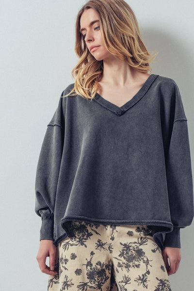 Raw Edge V-Neck Oversized Sweatshirt
