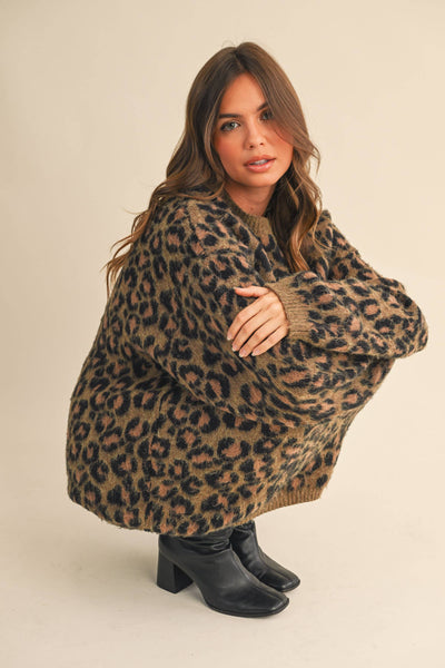 ANIMAL PRINTED OVERSIZED SWEATER TOP AND SKIRT SET: ANIMAL
