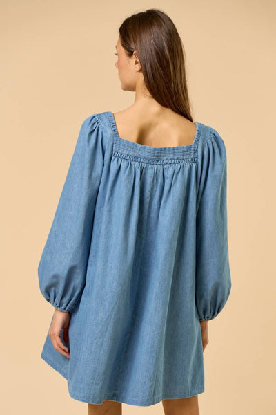 Long Sleeve Puff Sleeve Denim Dress