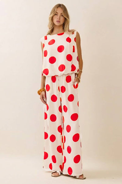 Polka Dot Set: Ecru Red / S