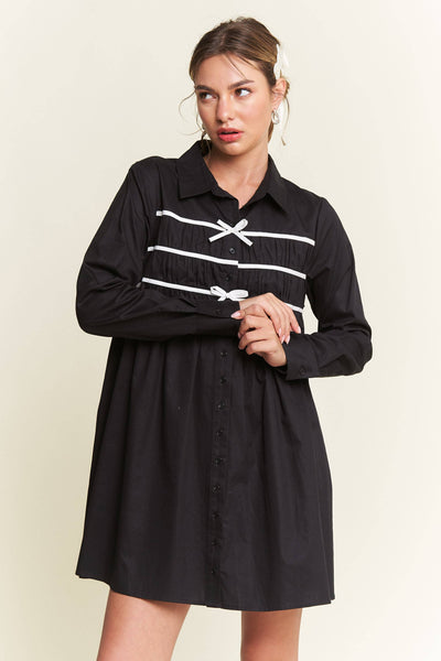 Contrast Detail Mini Shirt Dress : Black