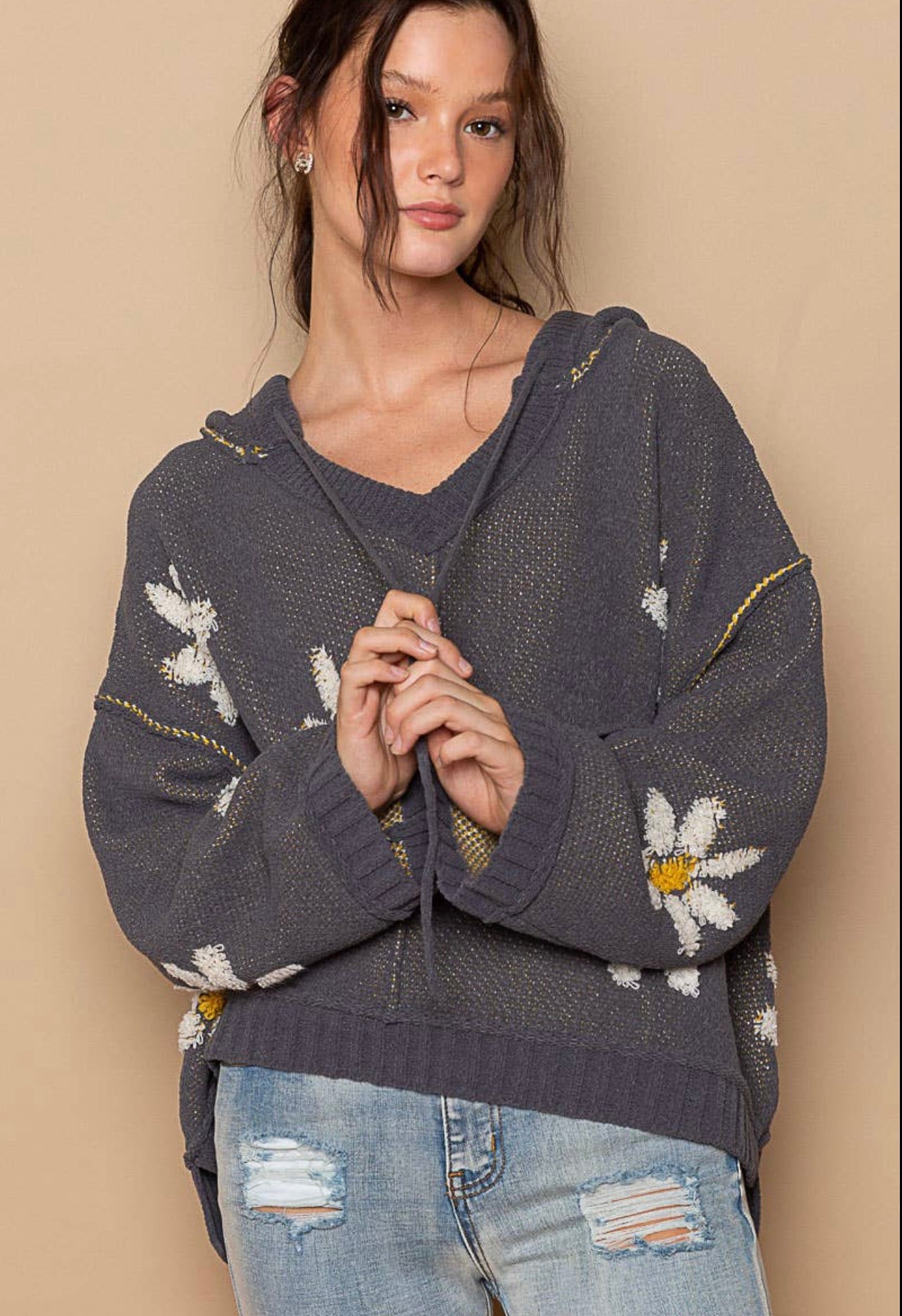 Charcoal pol flower sweatshirt